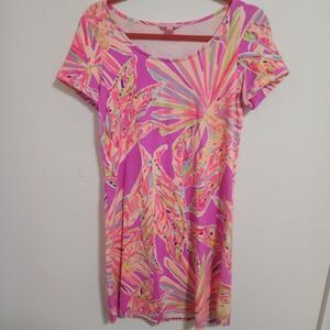 Lilly Pulitzer Women's Shift Dress‎ Pink Palm Print Short Sleeve Casual small